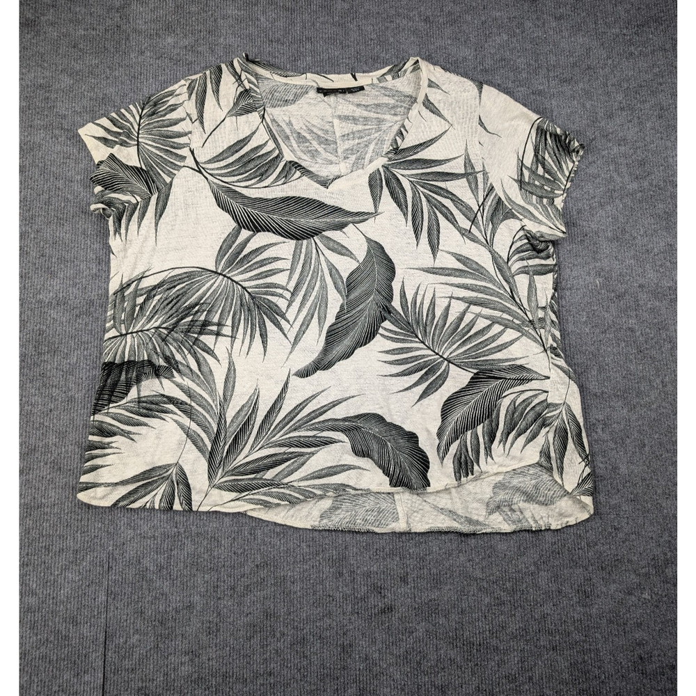 Tahari Linen T Shirt Womens 2X Coastal Palm Leaves Resort Vacation Beach Summer